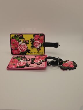 Betsey Johnson Pink & Yellow Floral Luggage Tags with Matching Keychain